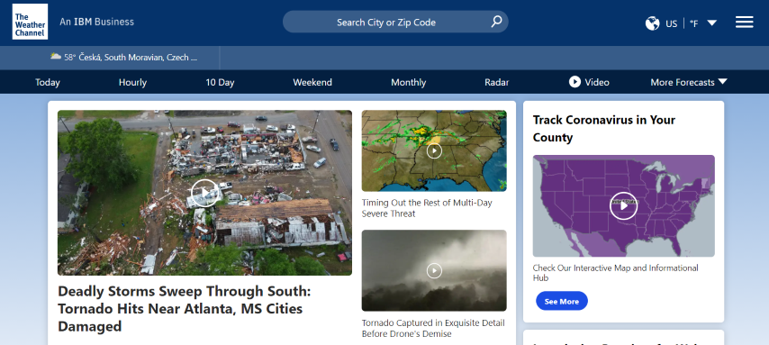The weather chanel home page.