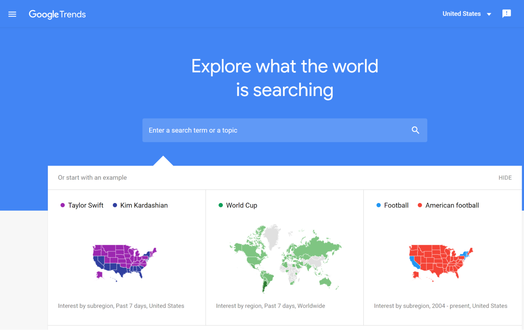 screenshot of the Google Trends site