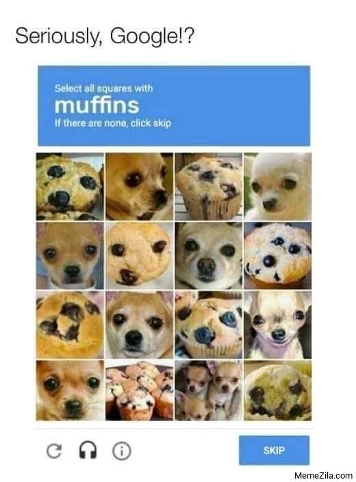 capture asking for selecting dogs face among picture of muffins with raisins.