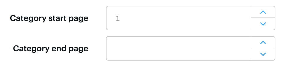 screenshot of category start and end page in AliExpress Scraper's input schema