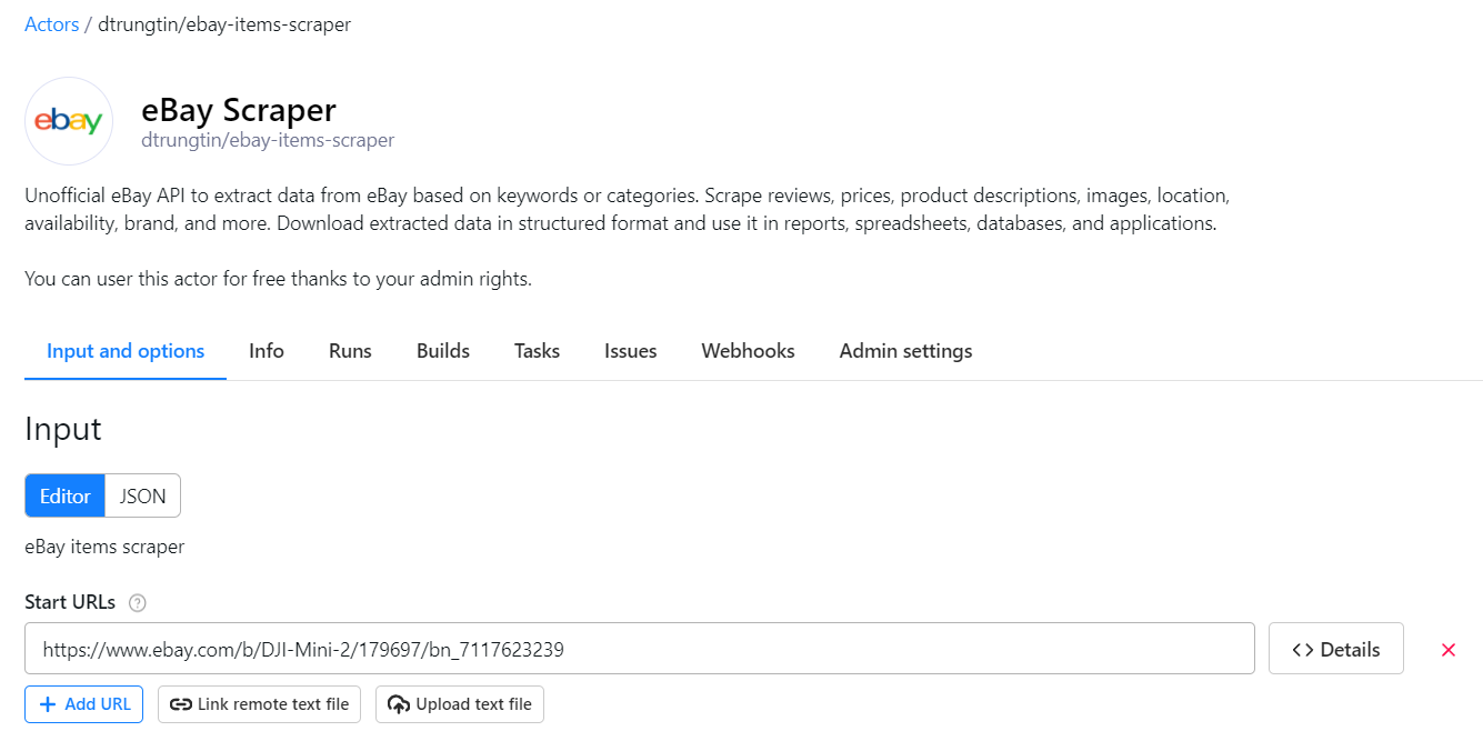 Adding input parameters to eBay Scraper to scrape an eBay category