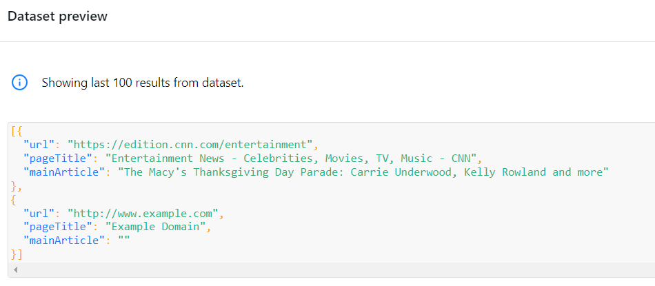 Preview of scraped data in JSON