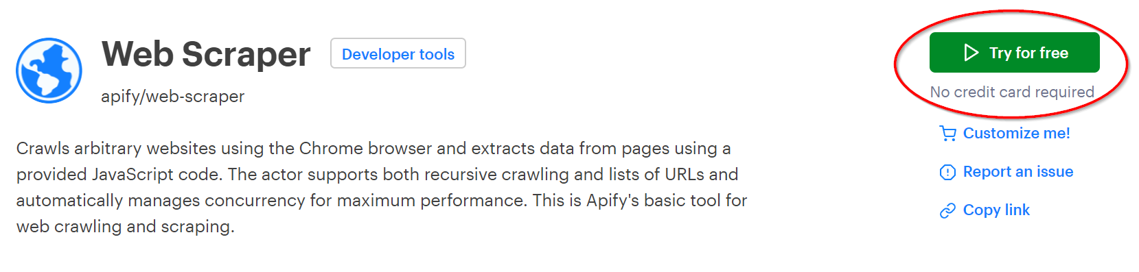 Web Scraper actor detail page on Apify Store