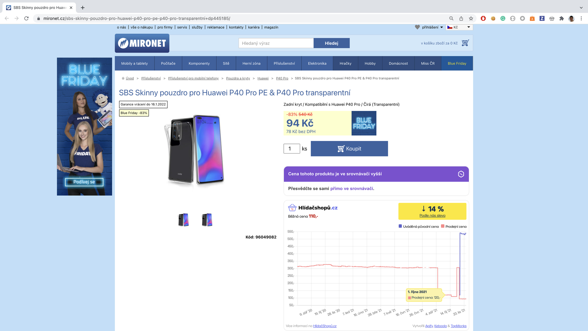 Tracking price of an item on Mironet.