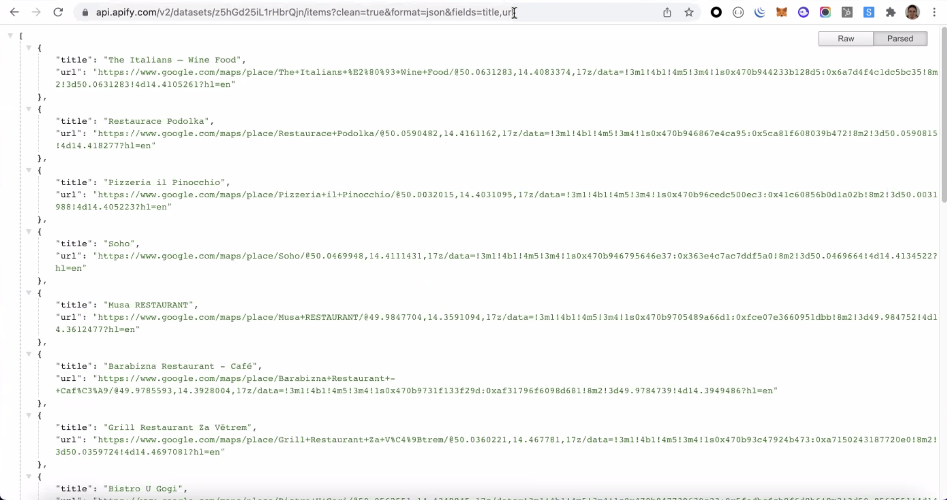 Fields parameter example