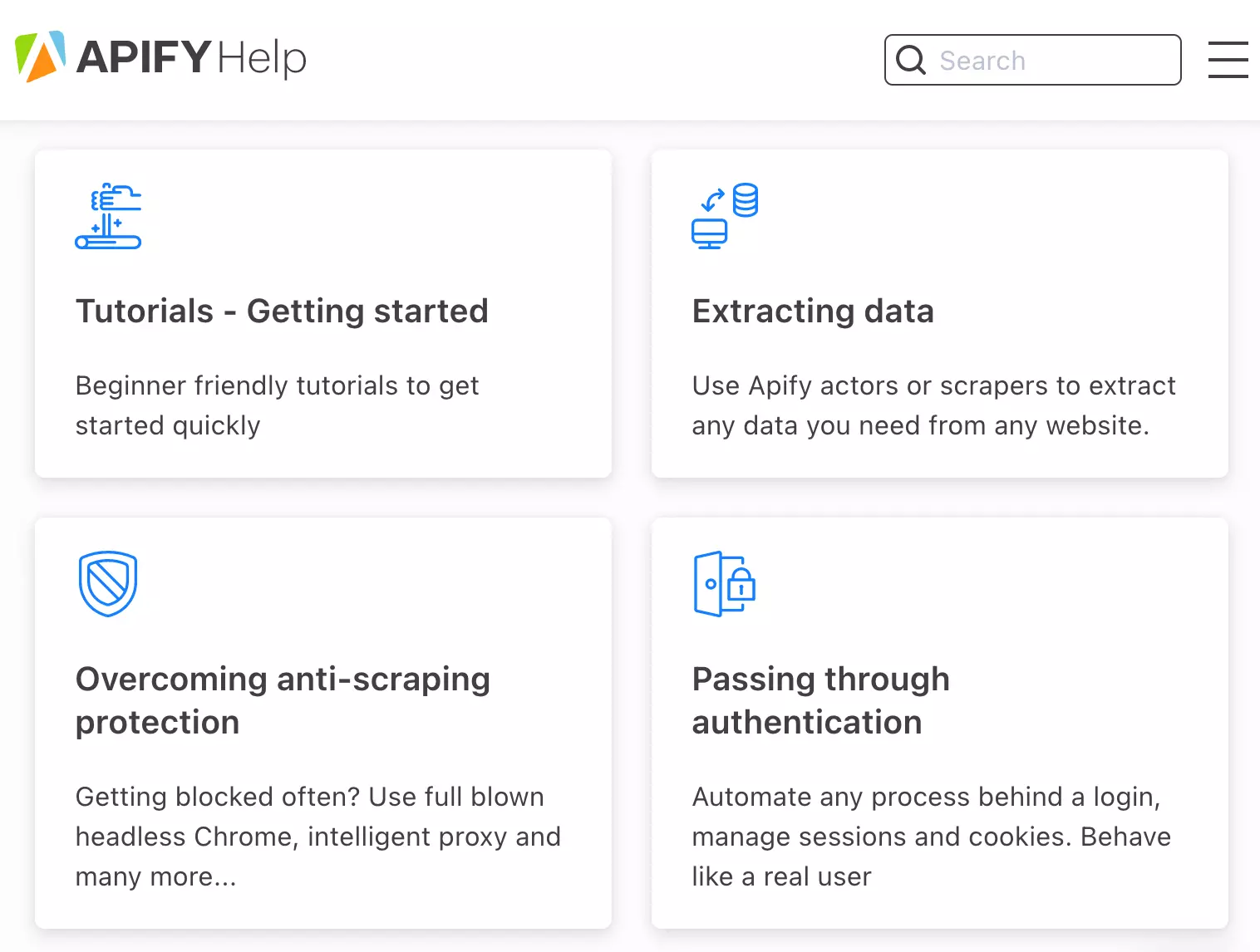 Apify Help articles are stored on Intercom
