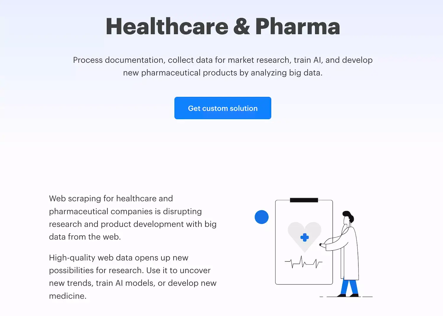 Apify's Healthcare & Pharma industry page is put together using Strapi