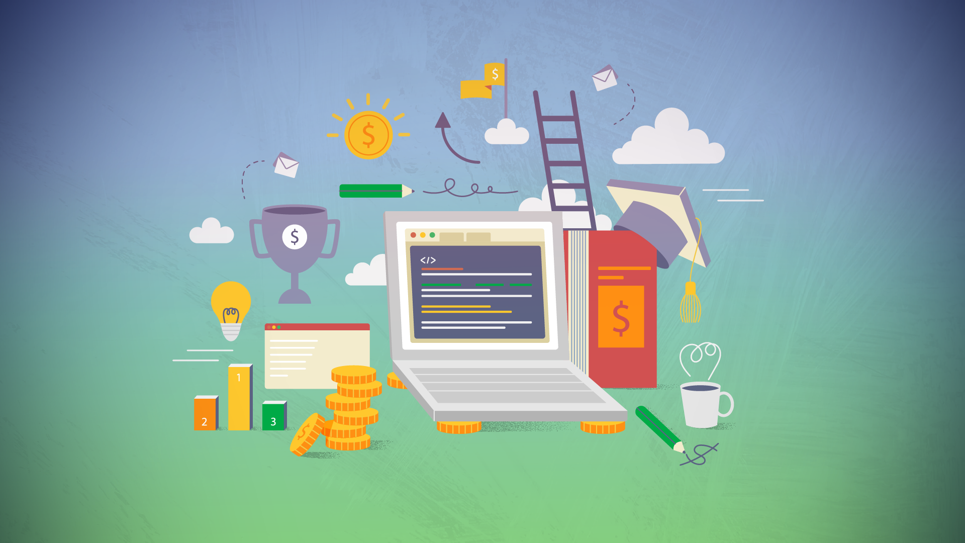 Illustration of various ways to make money from coding