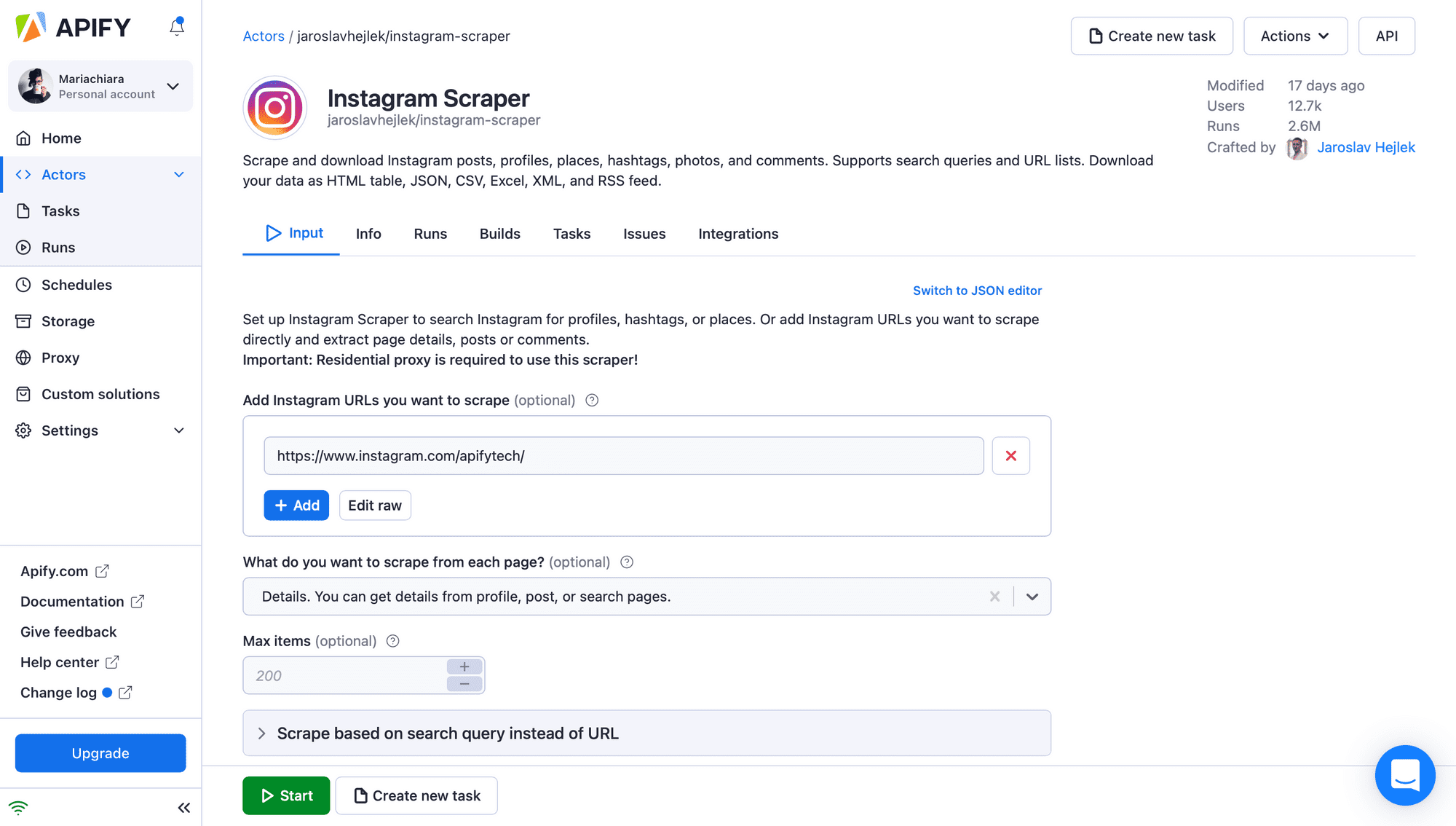 How to scrape Instagram Step 2. Insert your search query or URLs in the Input field