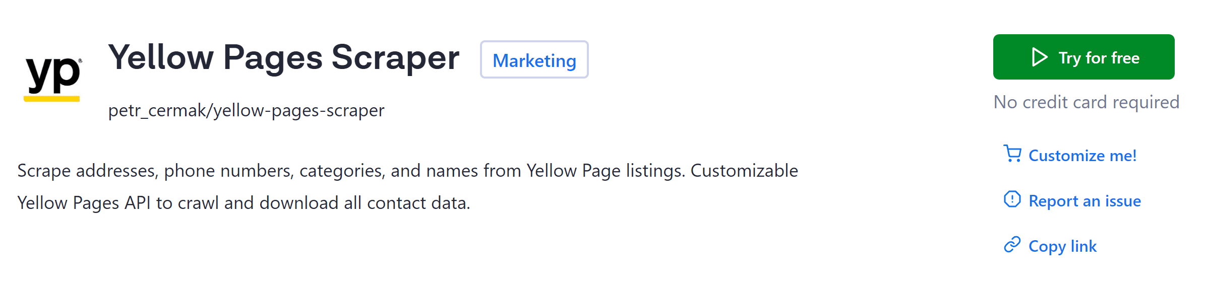 Step 1. Go to Yellow Pages Scraper on Apify Store