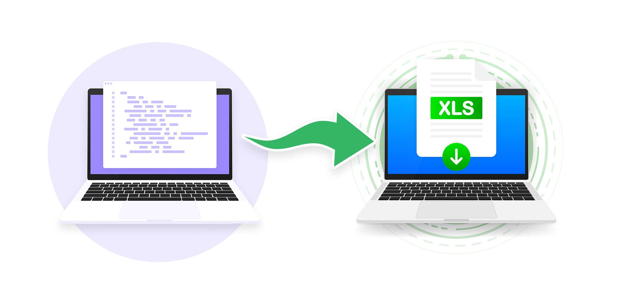 illustration of a file on one laptop turned to an Excel file on another