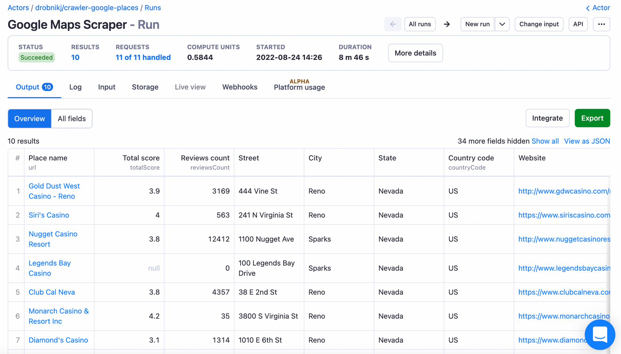 Collect your data on casinos in Reno, NV