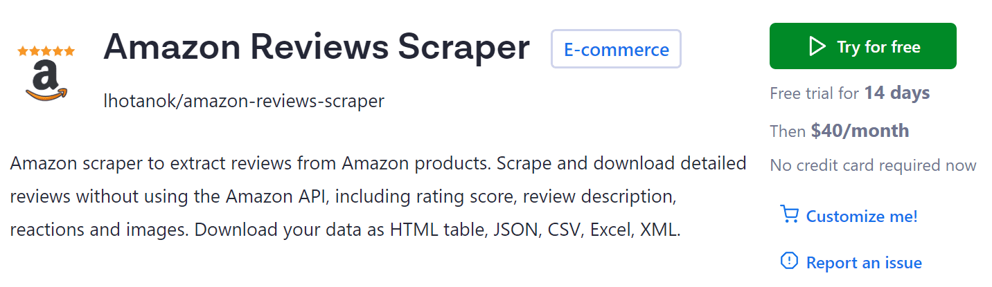 Step 1. Go to Amazon Review Scraper and click Try for free