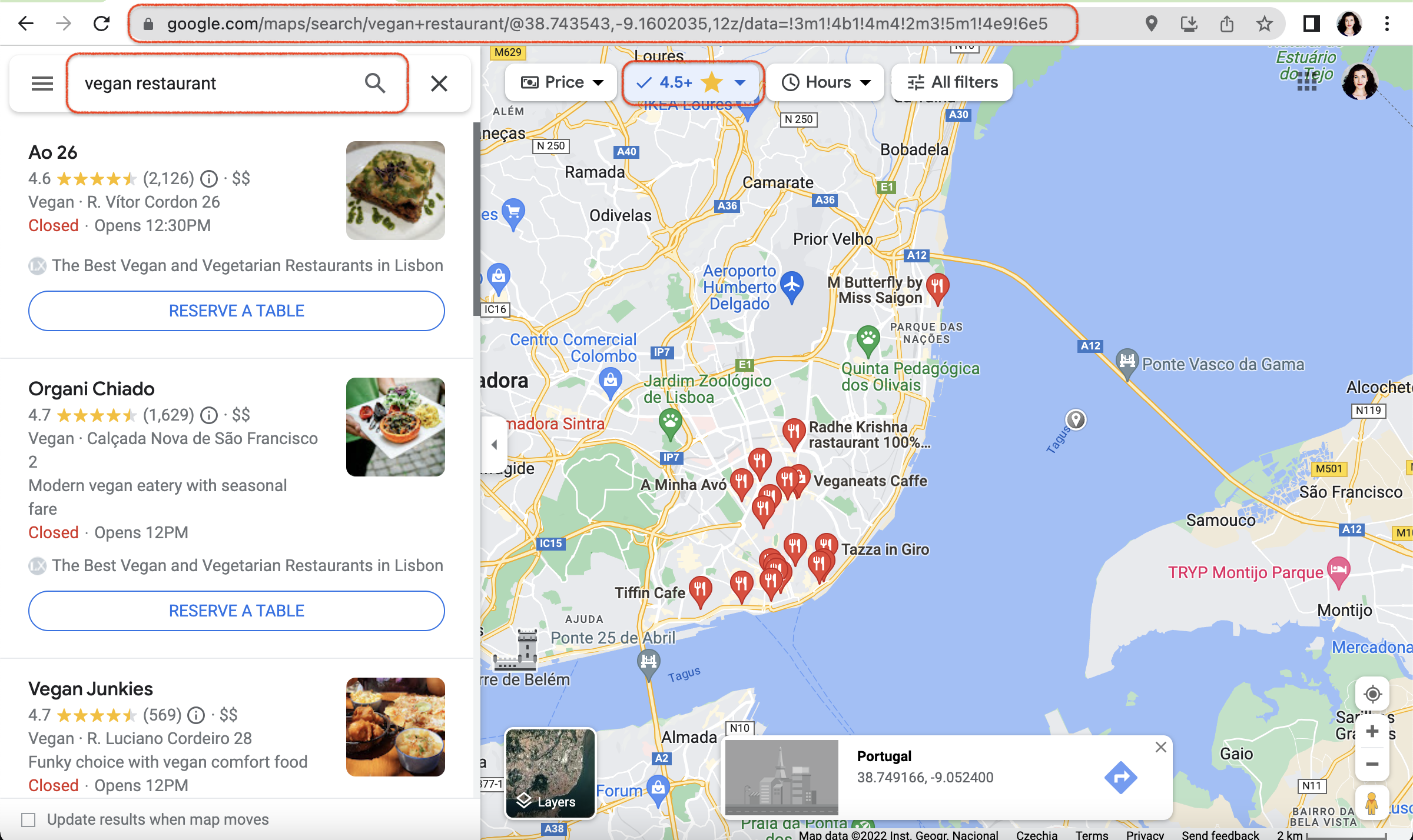 Search and filter Google Maps