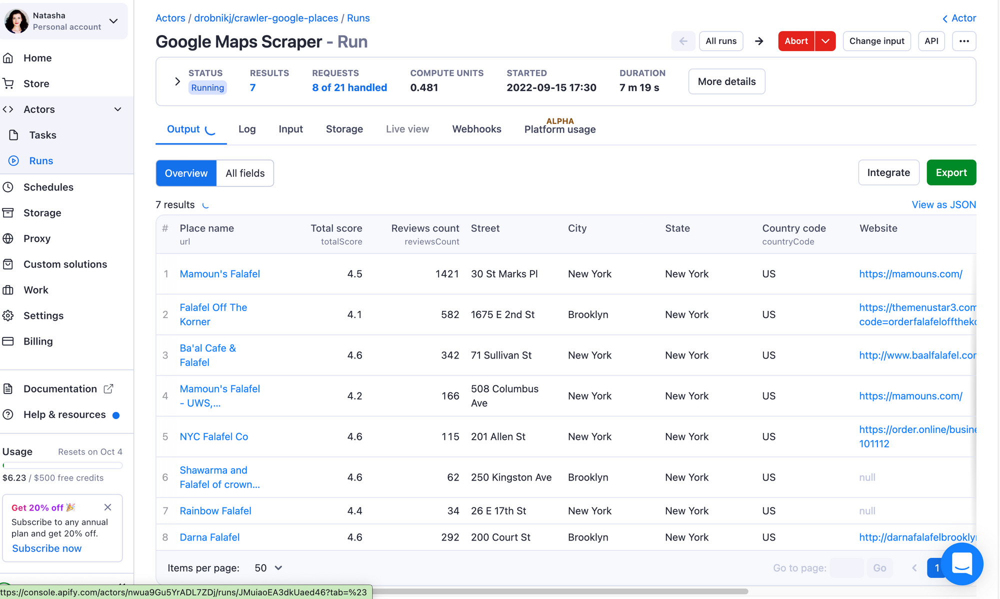 Start Google Maps Scraper and wait till the status turns to Succeeded