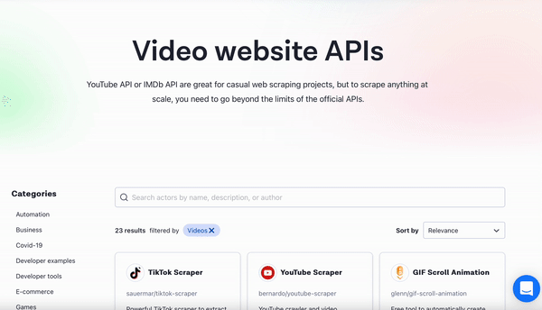 Apify Store's video category