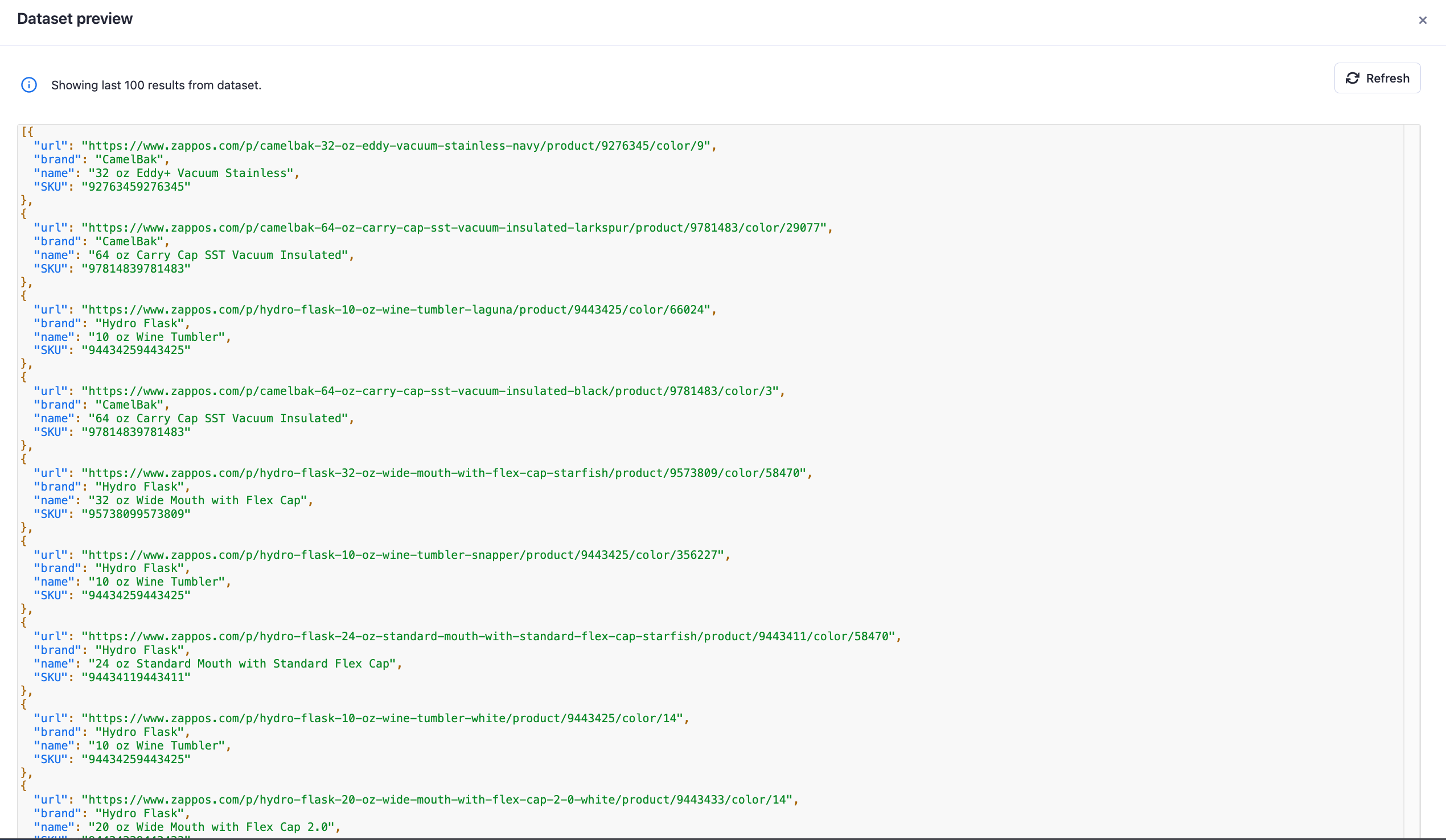 Scraped data in JSON format