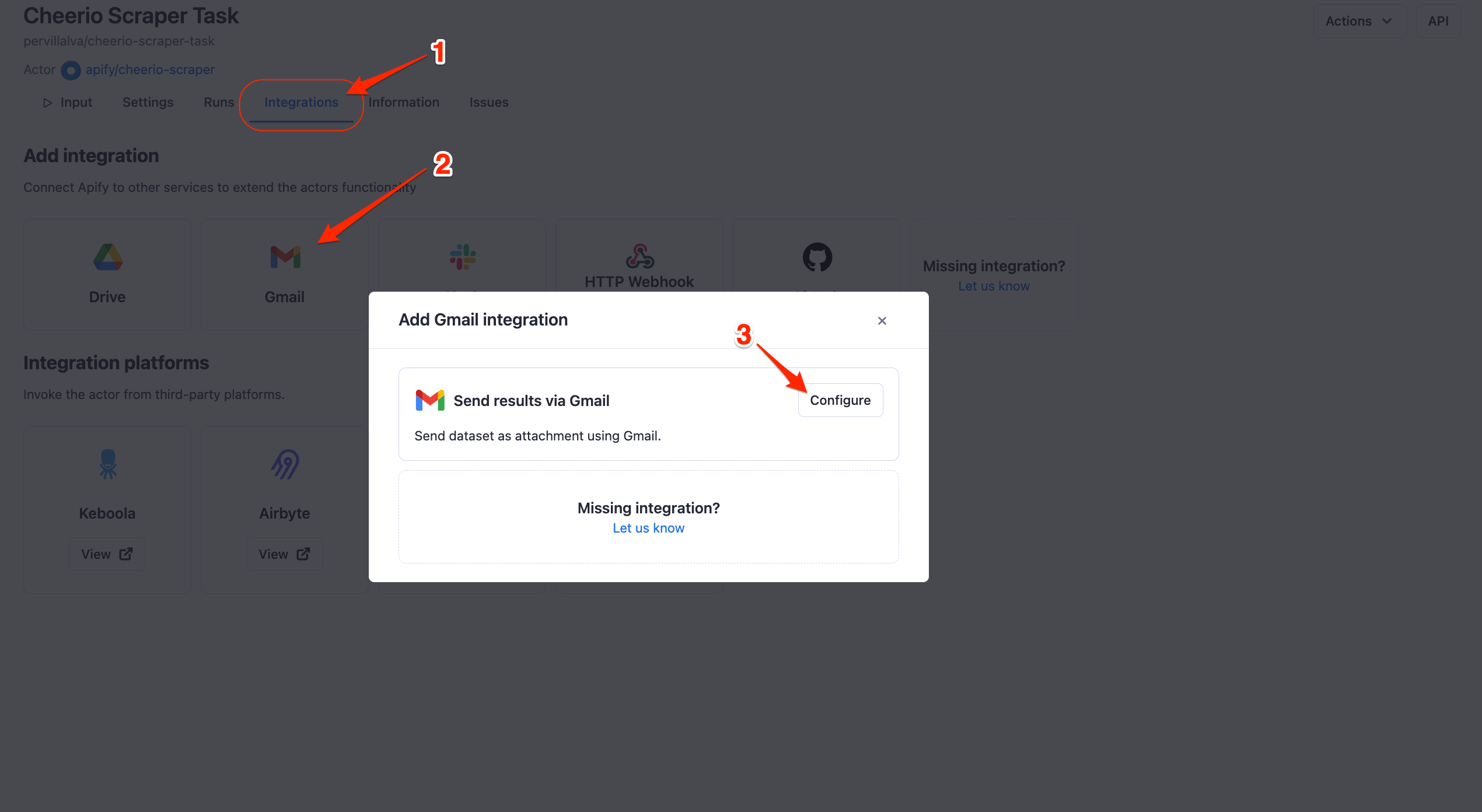 Apify Gmail integration