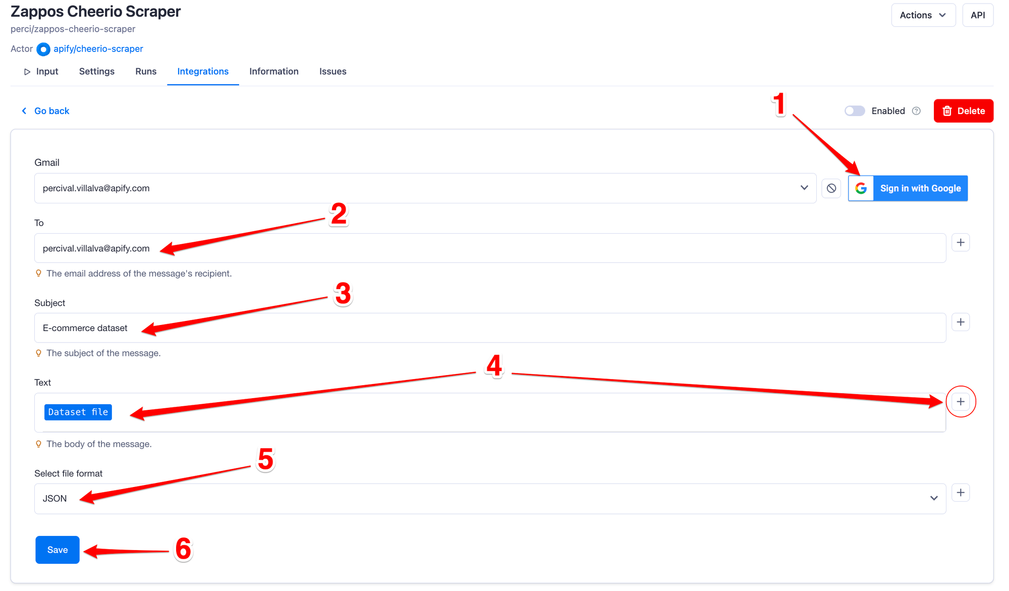 Gmail integration configuration