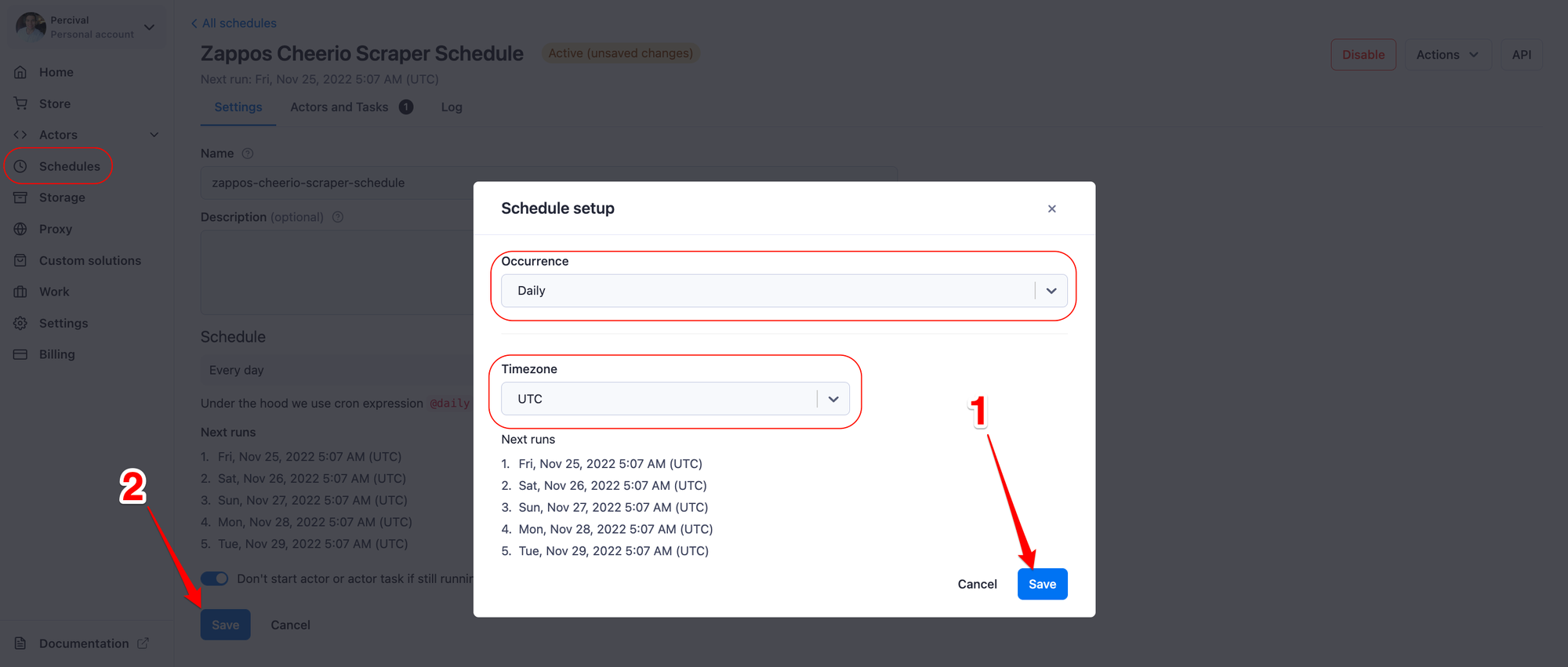 Schedule Cheerio Scraper task