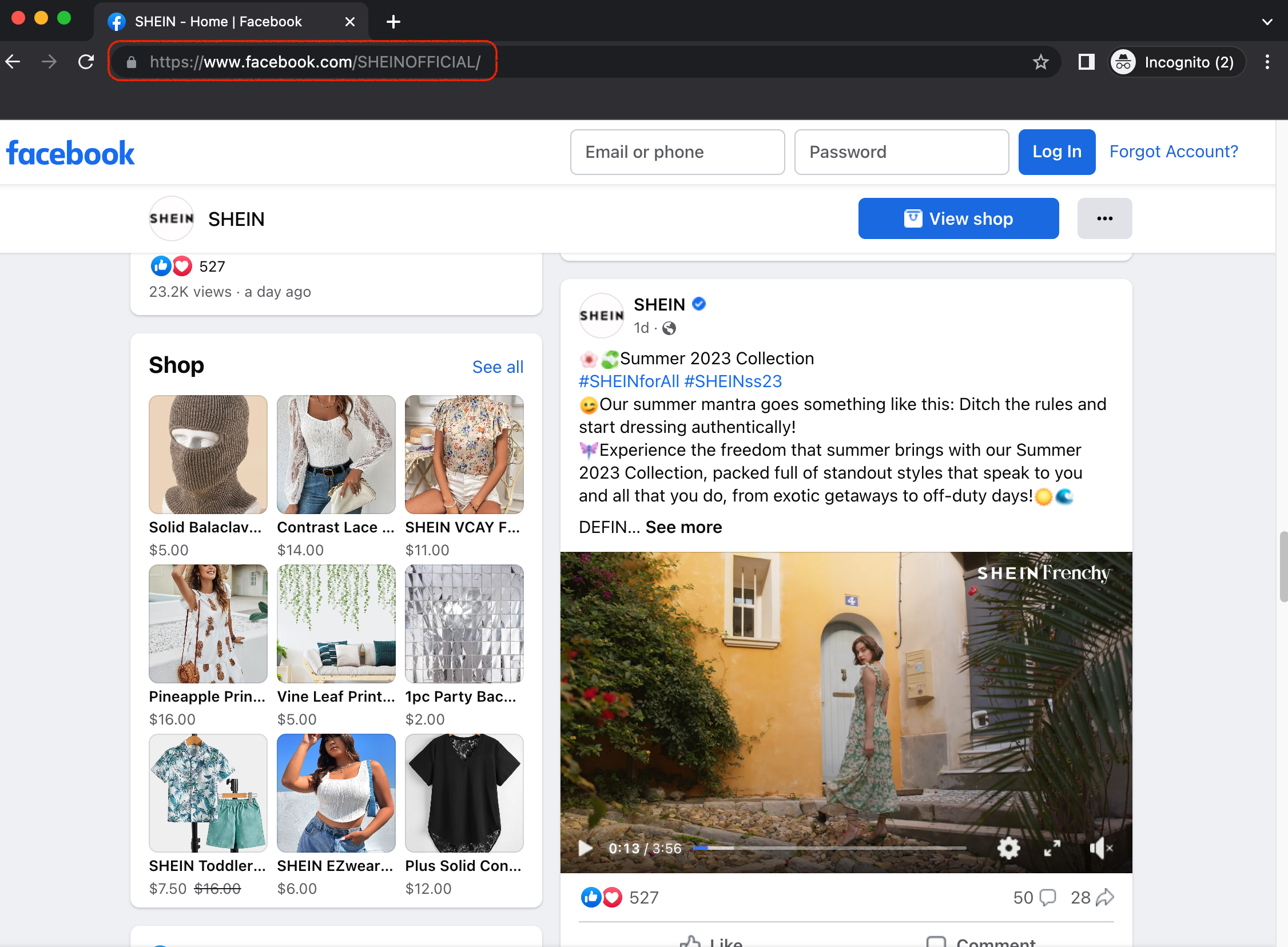 Shein Facebook Page