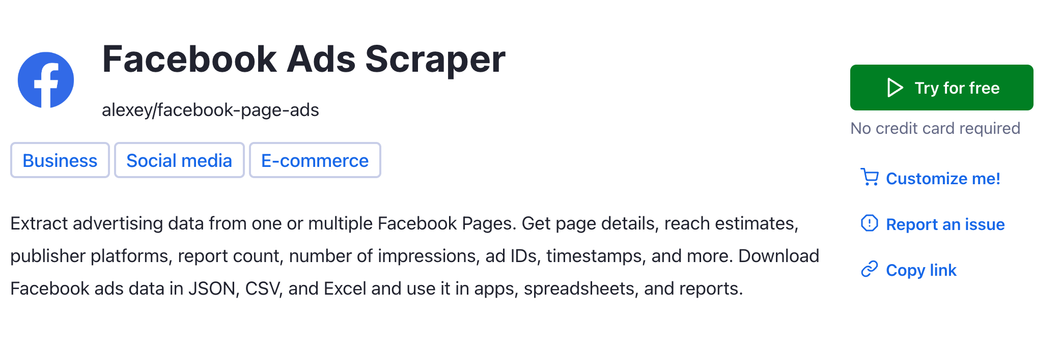 Step 1. Find a scraper for Facebook Ads