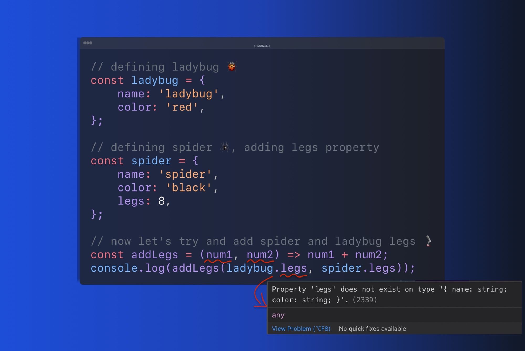 Code example of TypeScript annotations