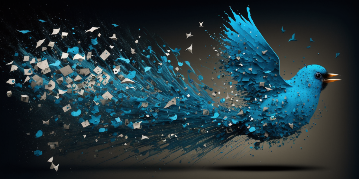 Twitter bird disintegrating into data to illustrate web scraping Twitter