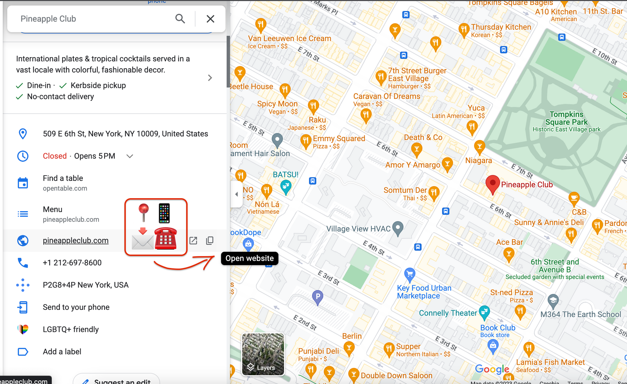 A Google Maps place usually contains its address, phone number, and website. To find more contact details, one needs to actually visit their website.