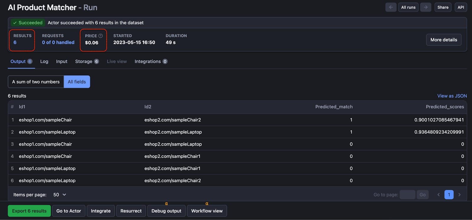 Step 6. Run the Matcher and check the output