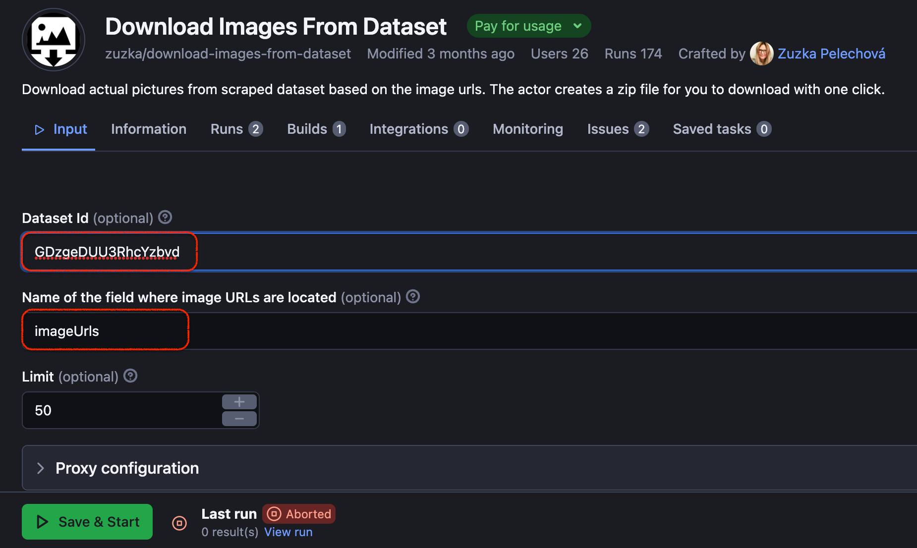 Open Download Images from Dataset and copy the dataset ID and image field 