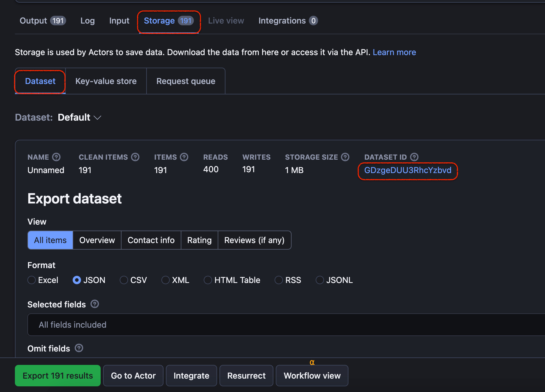 Here's where you can find the ID of your dataset