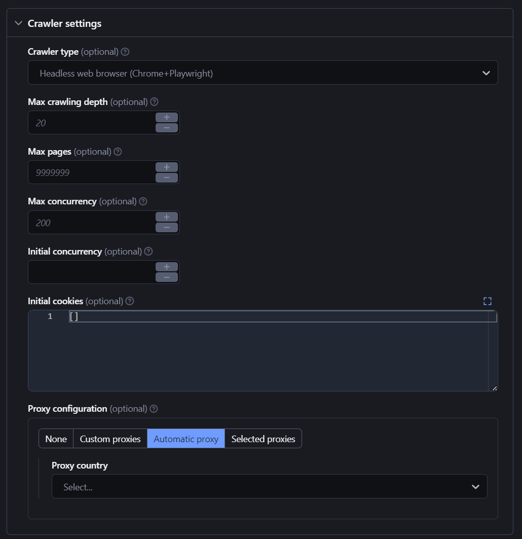 How to scrape data to feed your LLM. Step 3. Configure input parameters to control the crawl