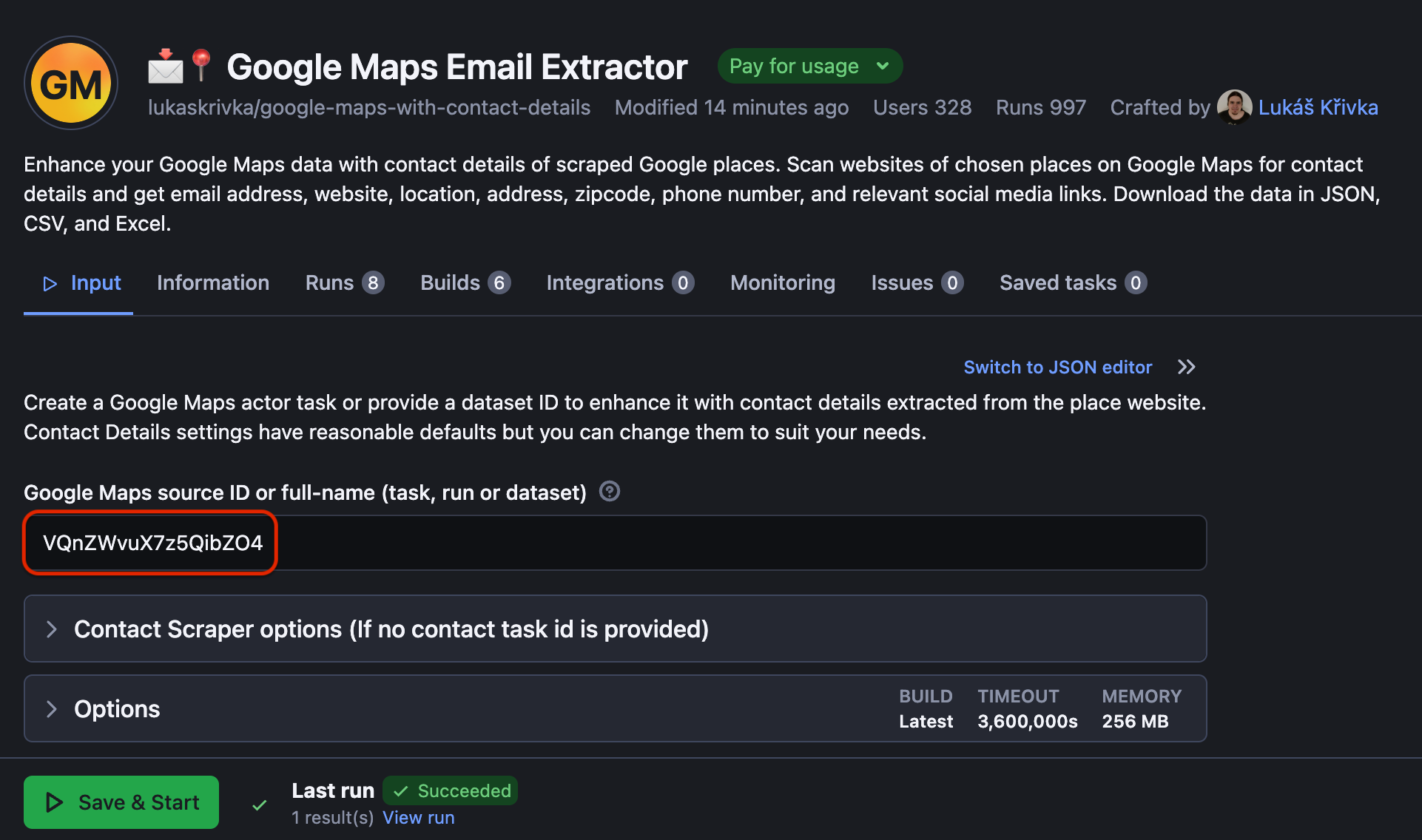 Step 4. Paste the ID into Google Maps Email Extractor input