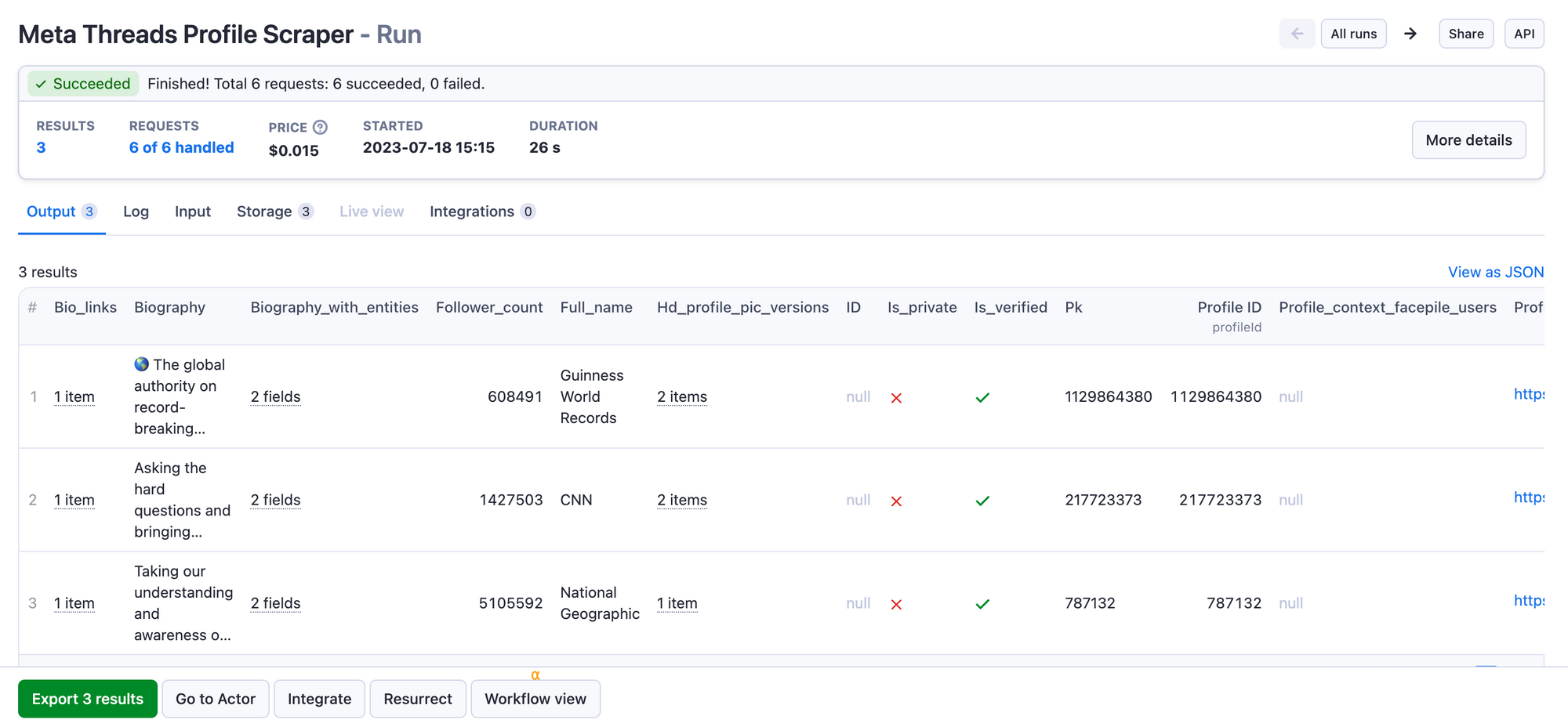 How to scrape Threads: Step 4. Download Threads data