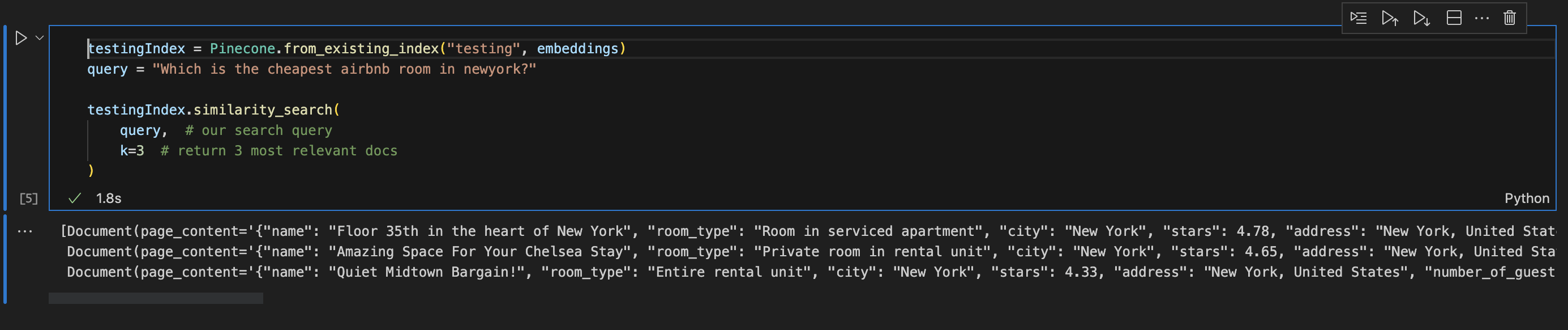 Embeddings and similarity search results