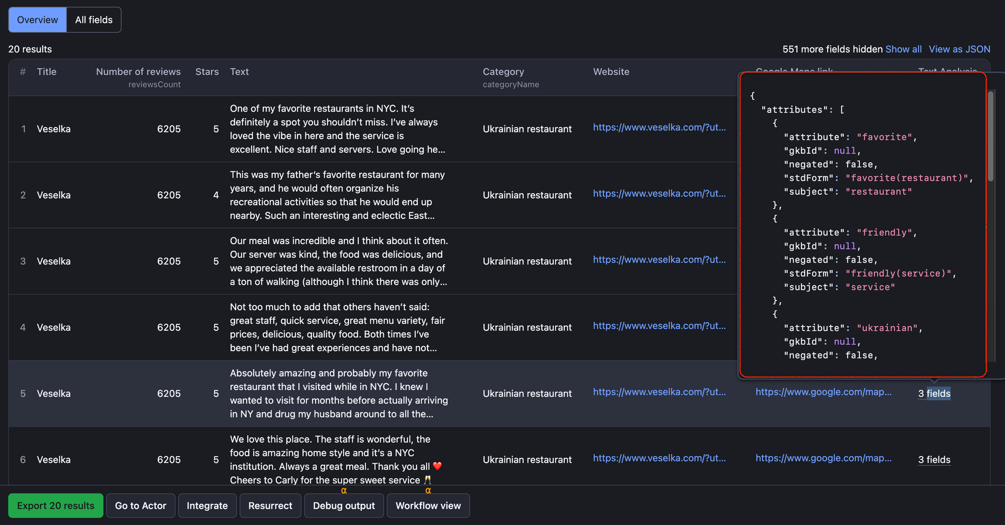 Example of extracted Google reviews that are pre-processed for sentiment analysis