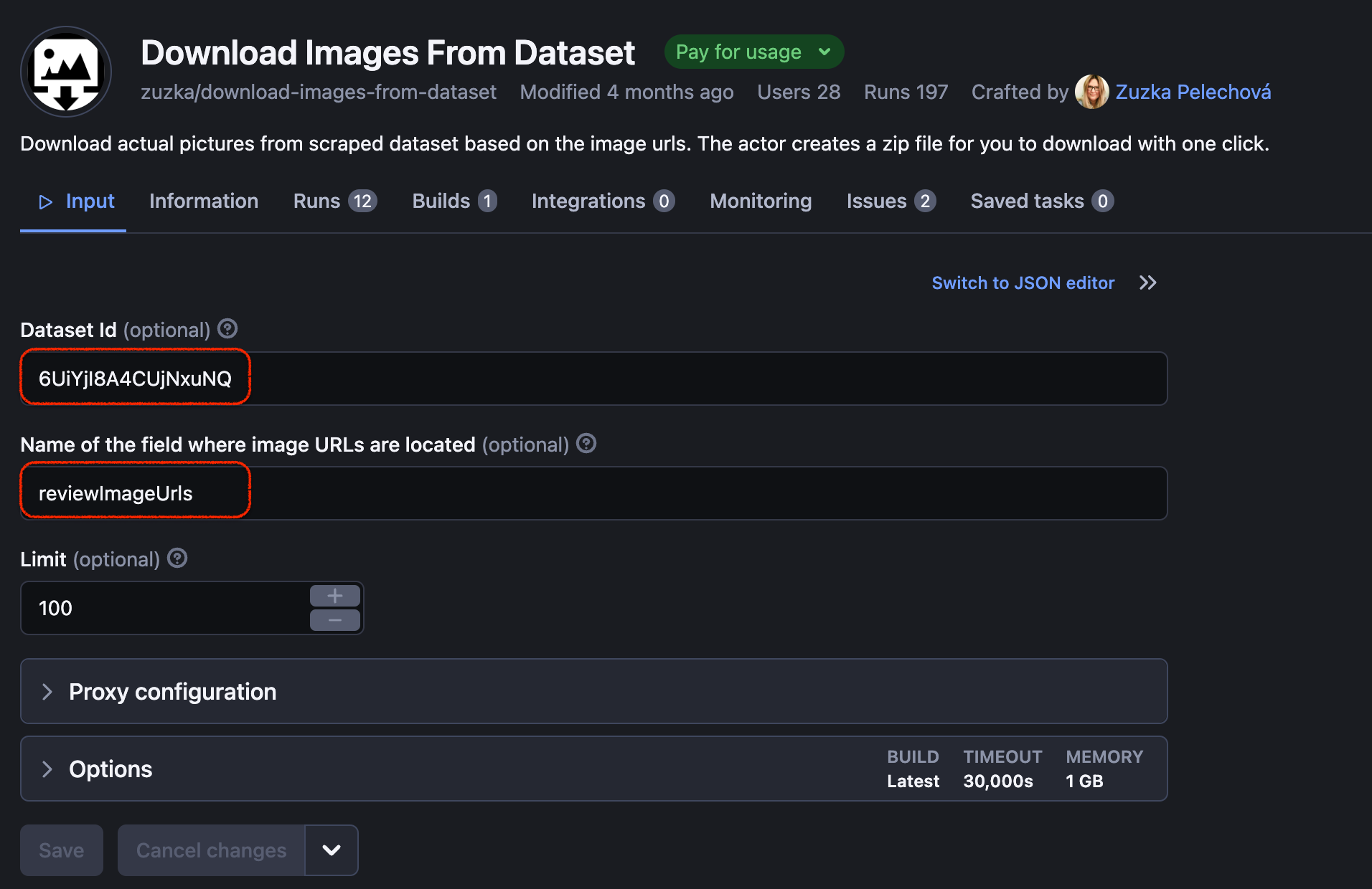 Copy the dataset ID containing reviews and review image attribute