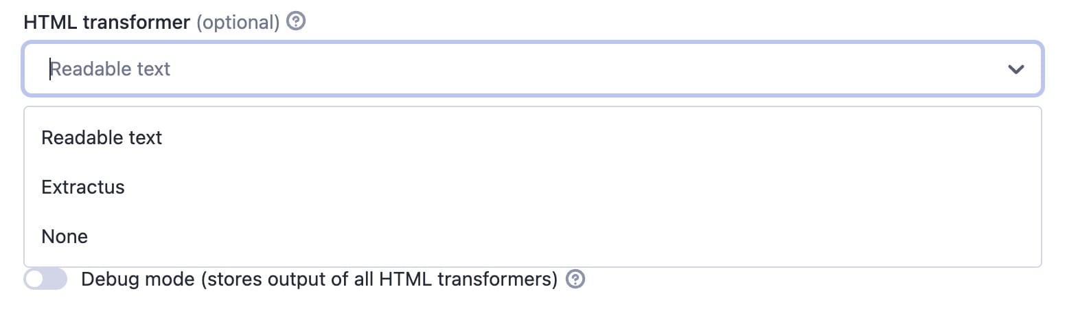 AI data collection. HTML transformer options