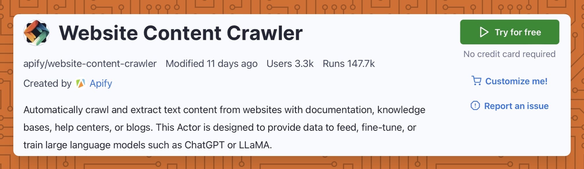 AI web scraping: Website Content Crawler