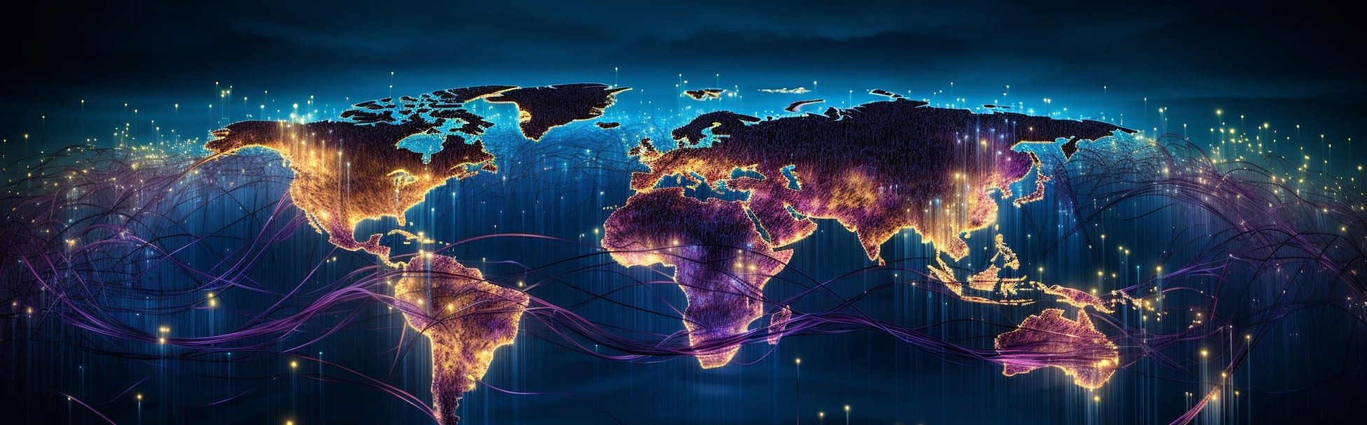 6 challenges of AI implementation: Map of the world representing data and AI