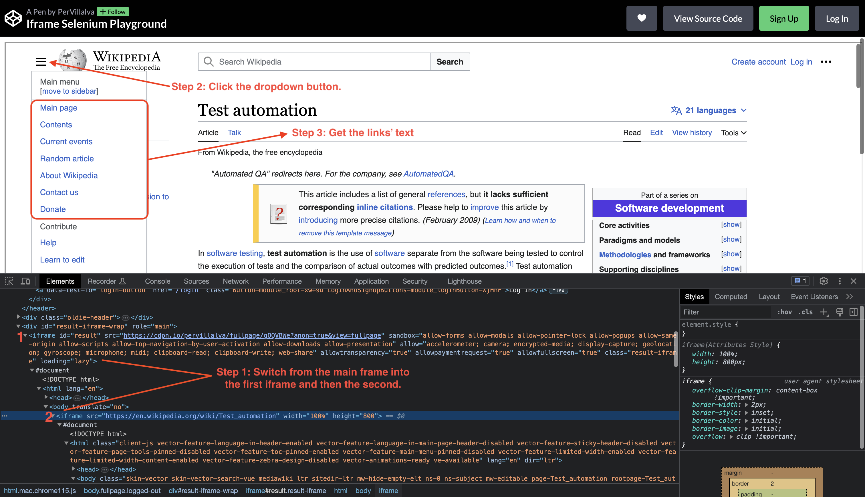 Selenium WebDriver: how to handle iframes: nested iframes