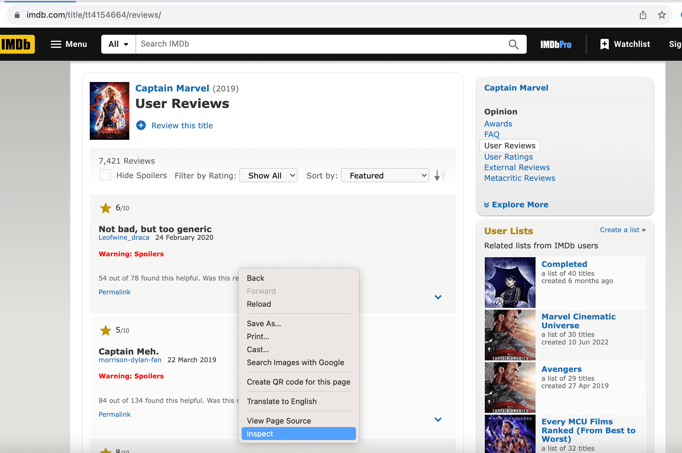 Web scraping IMDb reviews