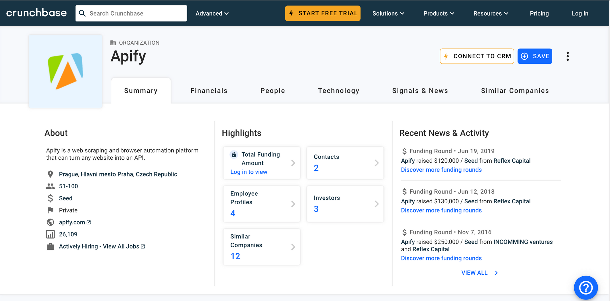 How to extract data from Crunchbase