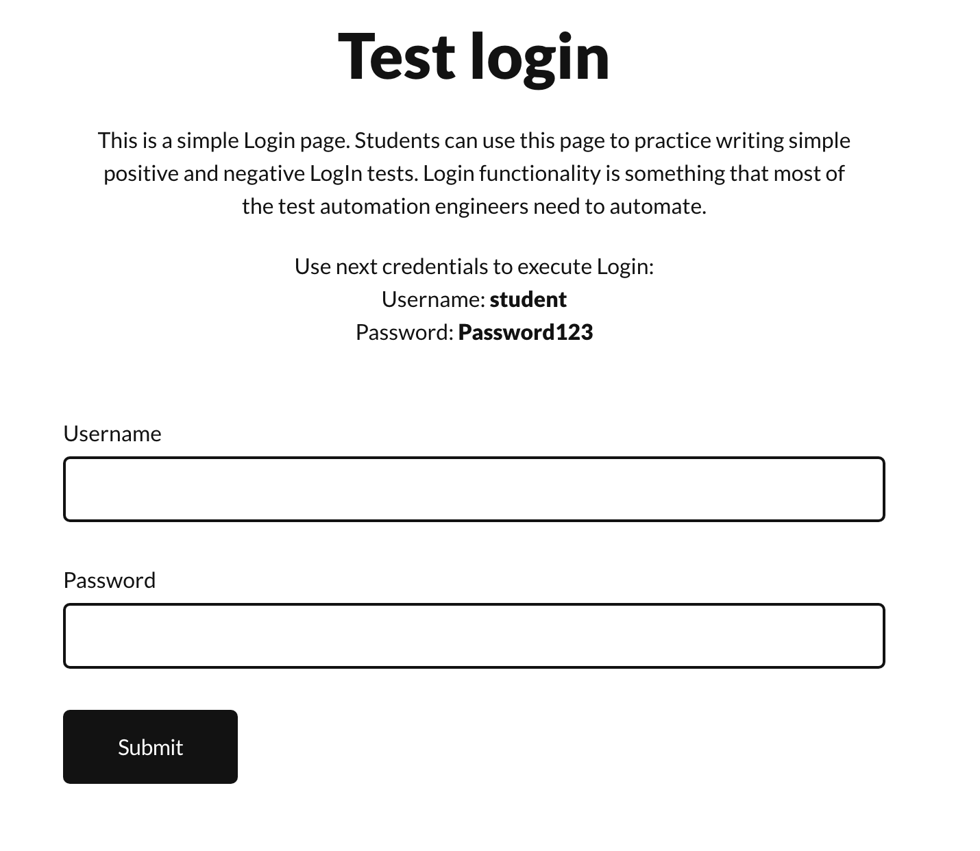 Selenium POM: test login page