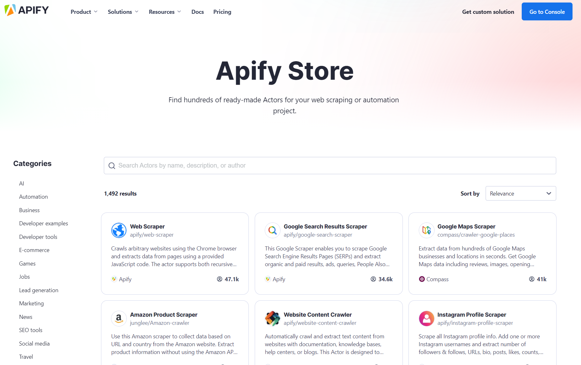 Programmer passive income - screenshot of Apify Store