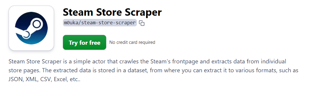 Steam Store Scraper on Apify Store