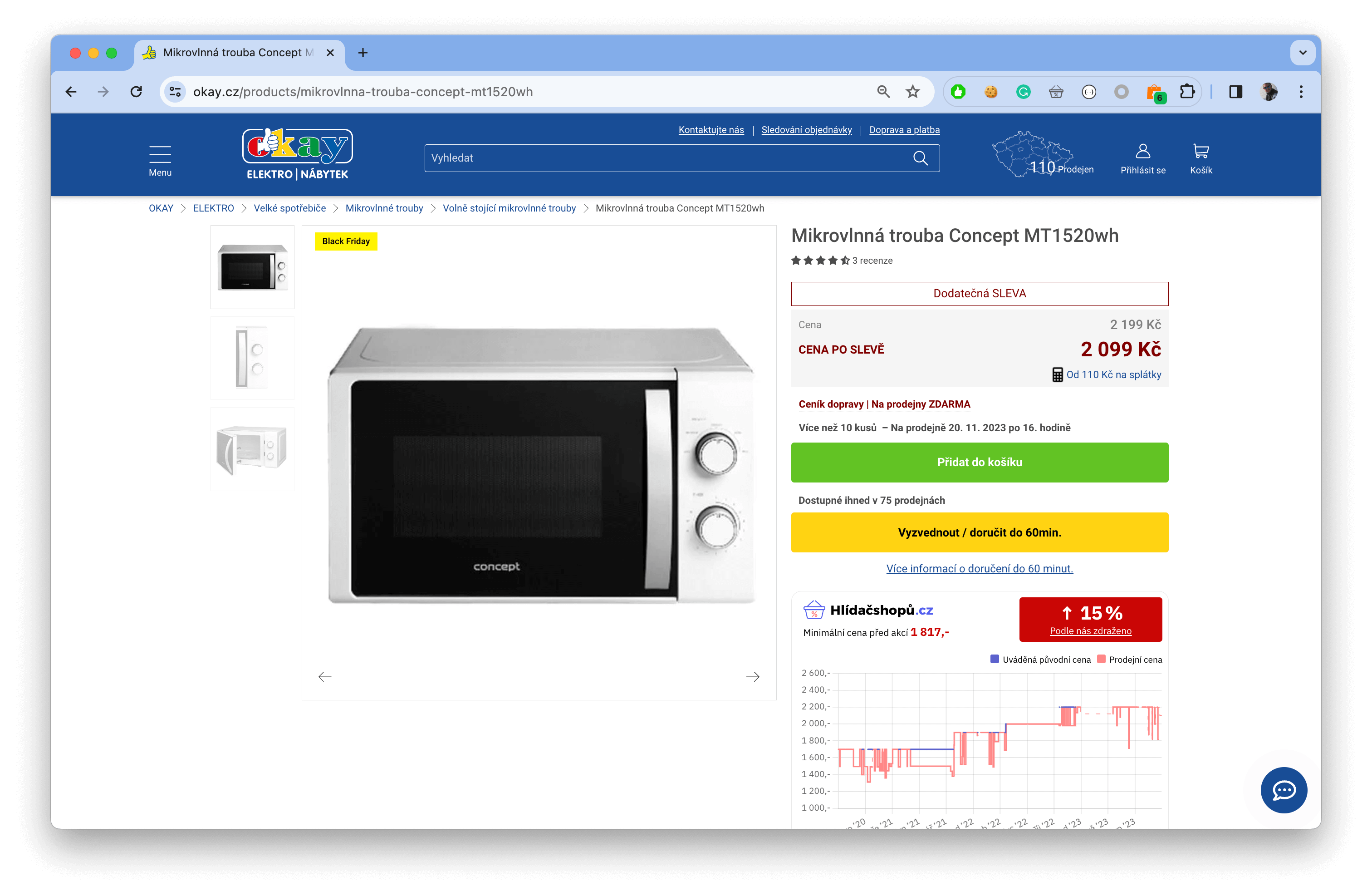 The discounted microwave is actually 15% more expensive - Okay.cz Black Friday 2023