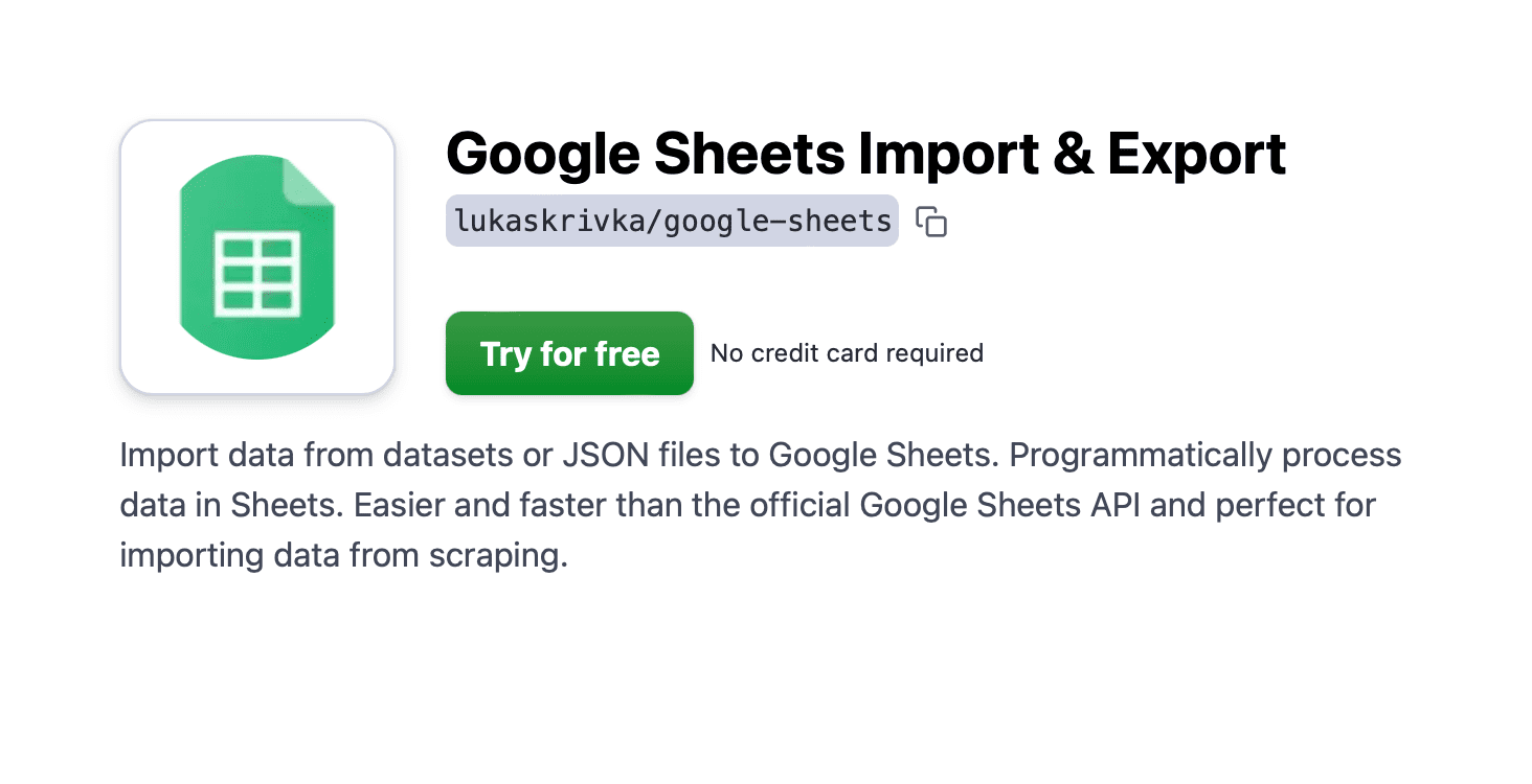 Google Sheets Import & Export Actor on Apify Store
