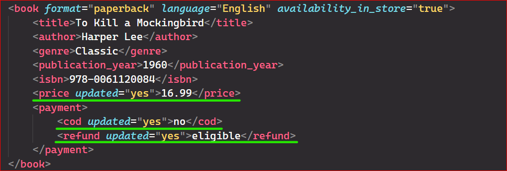parse XML in Python - code output from updating payment and refund status
